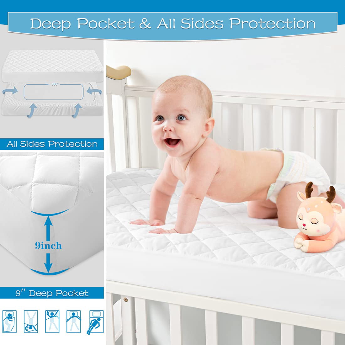 Waterproof Bamboo Crib Mattress Protector Pad 52x28 for Baby Toddler Bed Ultra Soft Breathable Matressprotector Fitted Mattress Cover 2 Pack 