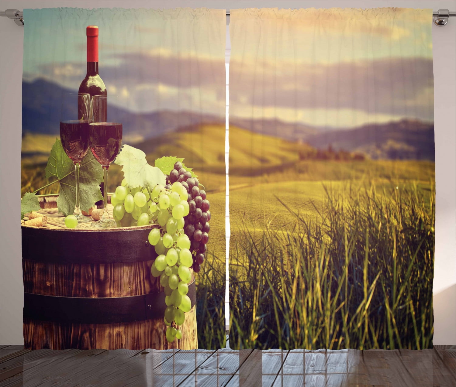 Wine Curtains 2 Panels Set, Italy Tuscany Landscape Rural Vineyard