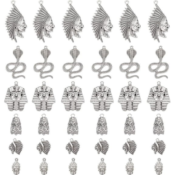 36 Pcs 6 Styles Egyptian Charms Pendants Antique Silver Pharaoh Alloy Charms Tibetan Style Alloy Pendants for DIY Necklace Earring Jewelry Making