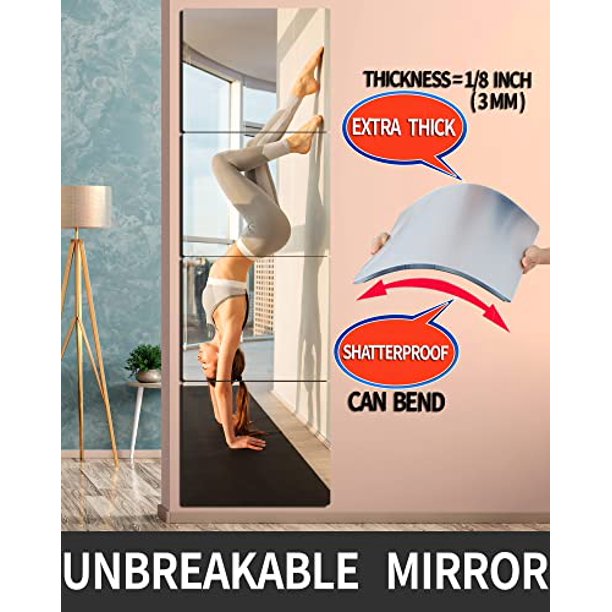 Lot 4 Miroirs Muraux Acrylique Pleine Longueur – Incassables HD 20x20 à 35x35 Cm | Gym, Maquillage, Décoration Maison