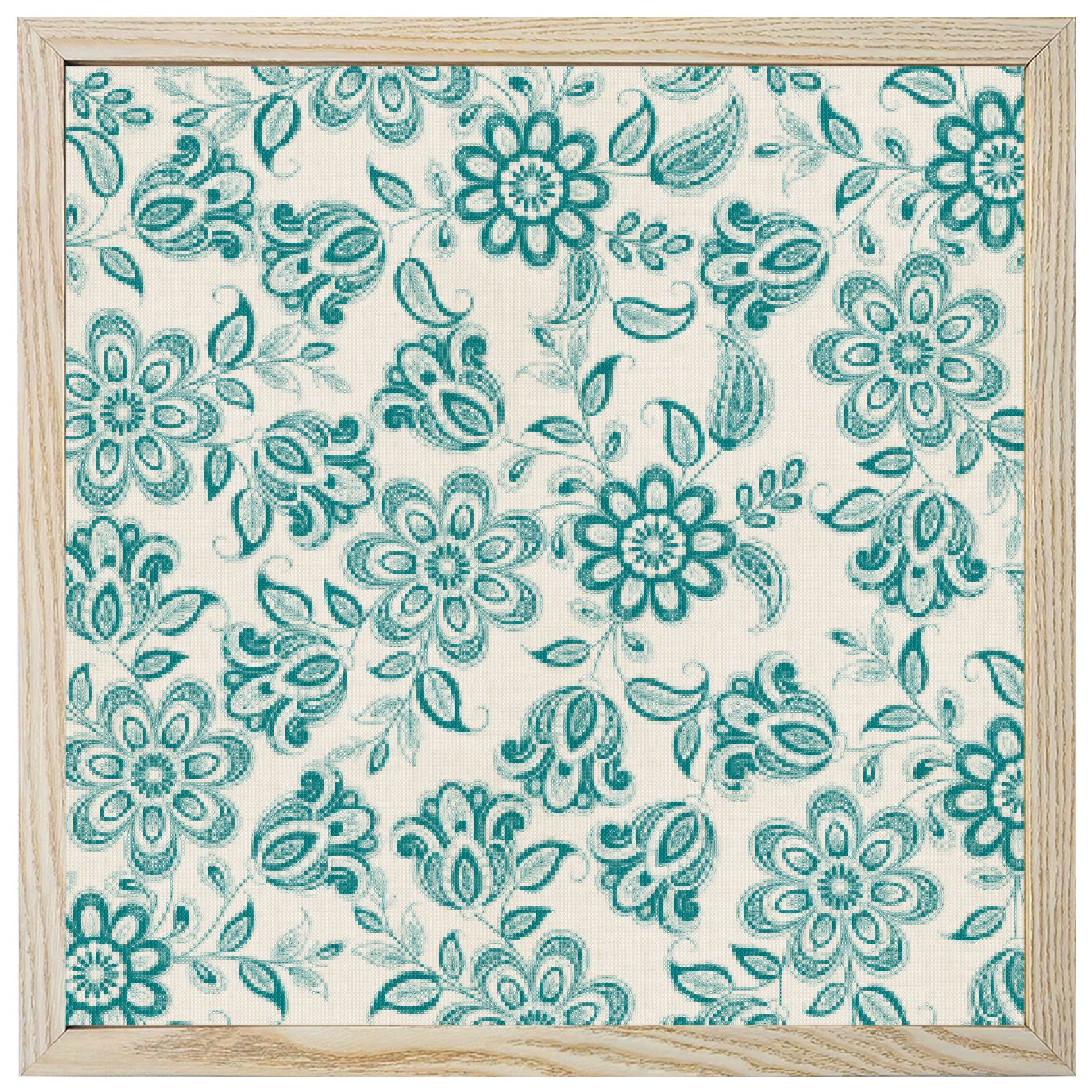 Diamond Painting Kits Turquoise Paisley Floral 5D Diamond Painting Dots Gem Craft Framed Canvas Retro Bohemian Flowers Full Drill Diamond Art Paintings for Living Room Wall Decor 12x12 Inch