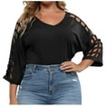 thumbnail image 2 of Qtocio Womens Plus Size Tops,Solid Color V Neck Cutout Burnout Batwing Sleeve T Shirts Summer Loose Blouses Comfy Ladies Tunics, 2 of 4