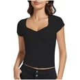 thumbnail image 2 of Luxalzxs Womens Sexy Twist Front V Neck T Shirts Double Lined Sweetheart Neck Short Sleeve Slim Fit Crop Top Trendy Y2K Going Out Tops Tee Basic Tight Shirts Workout Tops, 2 of 3