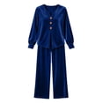 thumbnail image 7 of LYEAA Womens Velour Tracksuit Sets Two Piece Sets Long Sleeve V Neck Tops Wide Leg Pant Casual Workout Outfits, 7 of 7