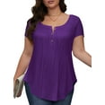 thumbnail image 3 of Fancyglim Plus Henley Shirts for Women Short Sleeve Tunic Tops Purple 3XL, 3 of 8