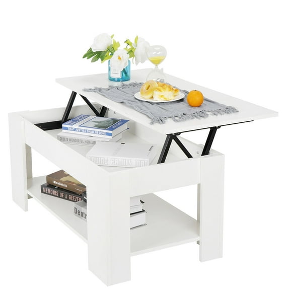 ZENSTYLE Lift-up Top Coffee Table / Sturdy And Durable / Exquisite Table with Under Storage Shelf / Simple And Fashionable Style / Home Essential - White