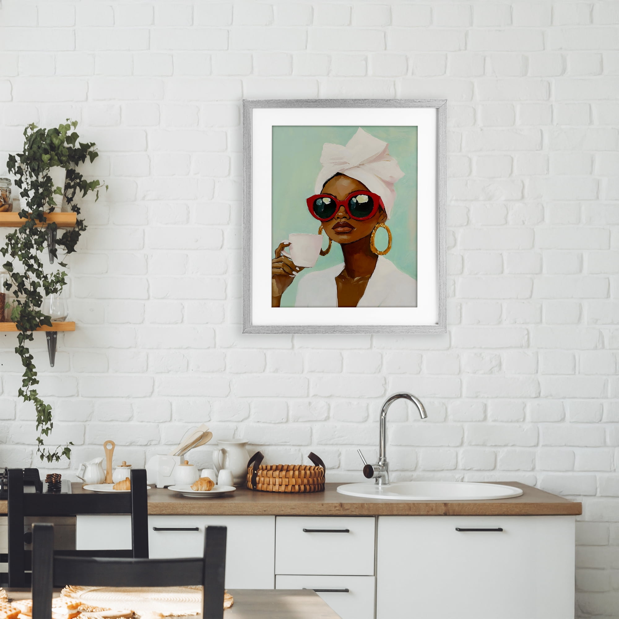 Stupell Industries Coffee Lover in Red Sunglasses Gray Framed Print Under Glass, design by The Prints Vibe