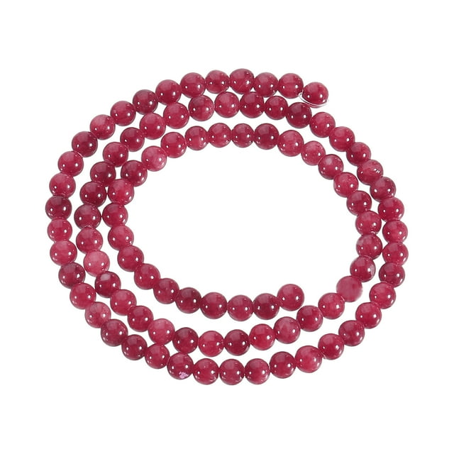 Unique Bargains 93 Pcs Perles en Pierre Naturelle 4mm Perles Rondes pour Fabrication de Bijoux Bracelet Collier DIY Rouge Pêche