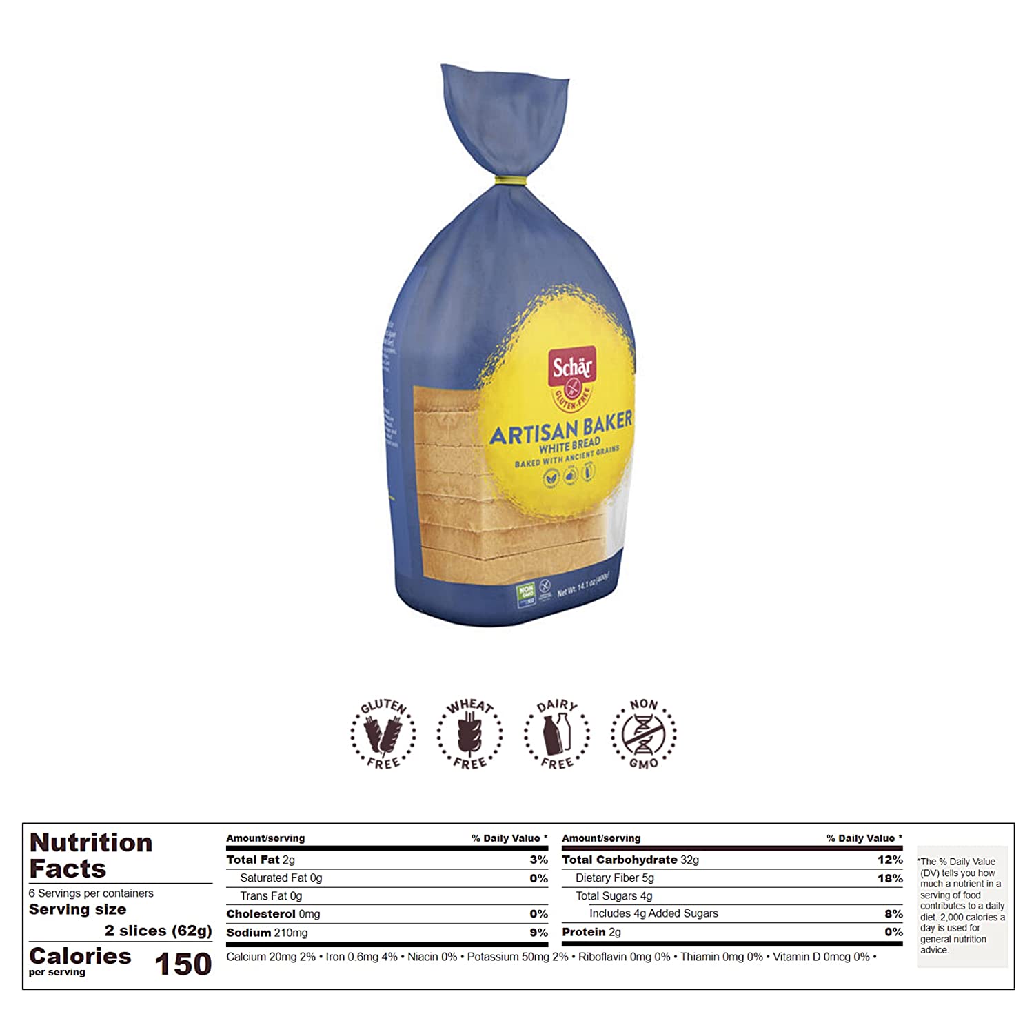 Schar Gluten-Free Artisan Baker White Bread 14.1 Ounce (6 Pack)