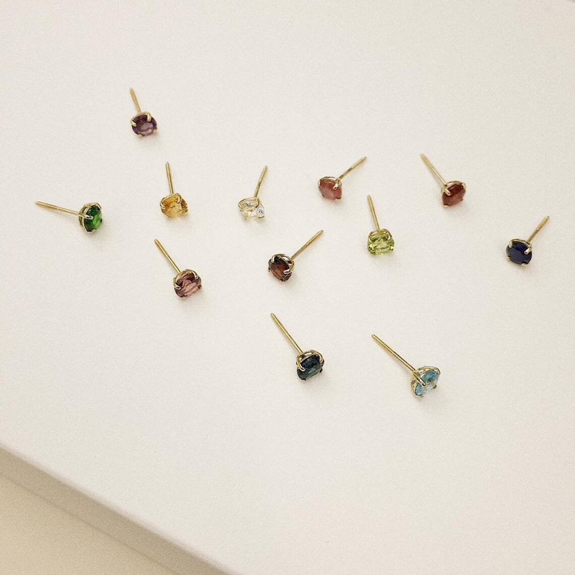 Anygolds 14K Real Solid Gold Stud Earrings Baby Genuine Birthstone Crystal Stud Earrings Cute Zodiac Gold Post Stud Ear Piercing Jewelry Screw Back Earrings - MJE30185-OCT Genuine Pink Ruby - image 3 of 4