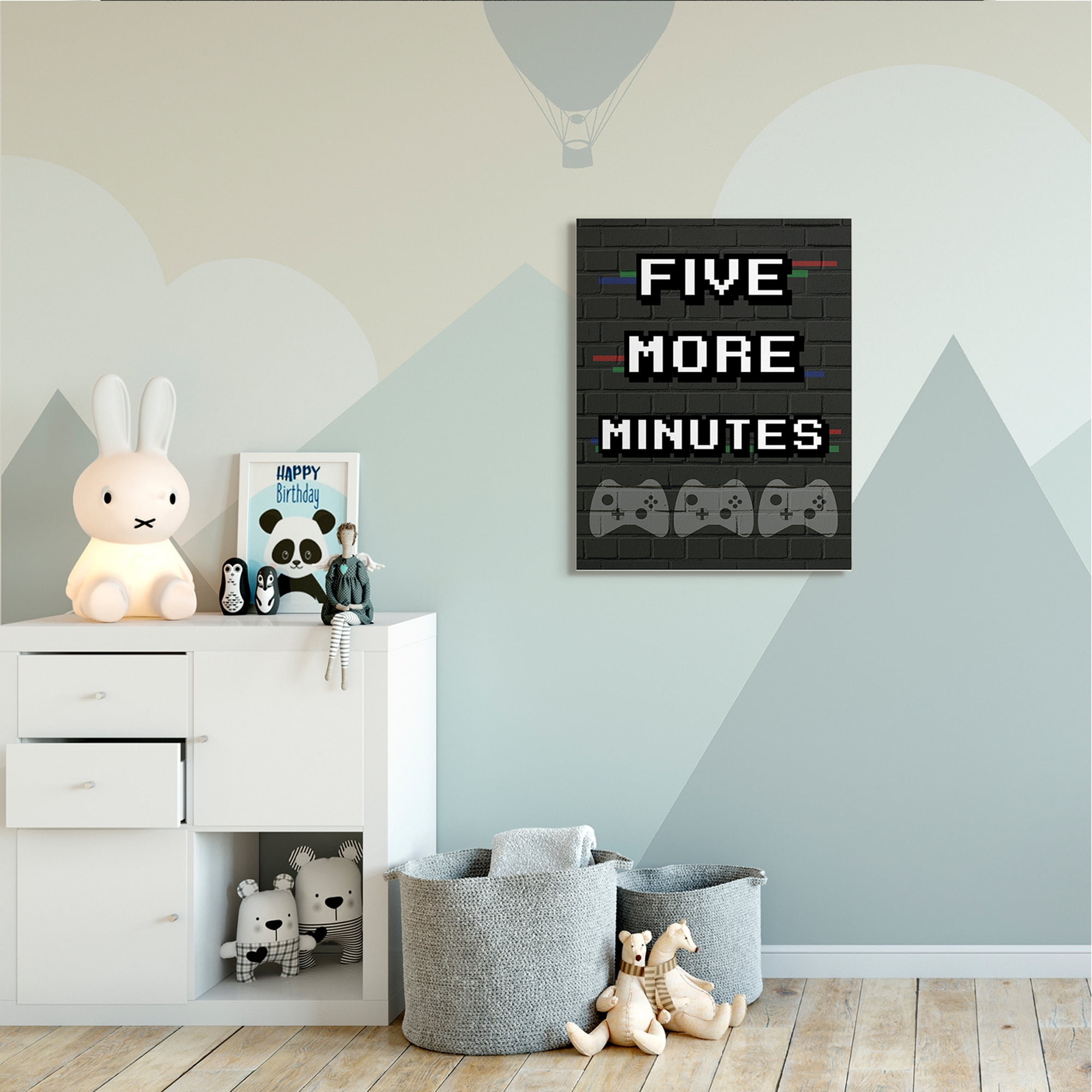 Stupell Industries Five More Minutes Video Game Phrase Retro Bricks Inspirational Painting Gallery Wrapped Canvas Art Print Wall Art, 30 x 40