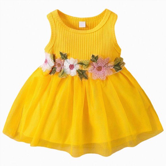 KPOPLK Toddler Summer Tutu Dress Baby Girl Strap Floral A Line Dress Sleeveless Beach Butterfly Sundress for Toddler Girl(2-3 Years,Yellow)