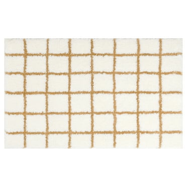 HMETOL Checkered Non Slip Bath Mats, Soft Fluffy Absorbent Bathroom Rugs for Shower, Sink Brown-1 16" x 24"