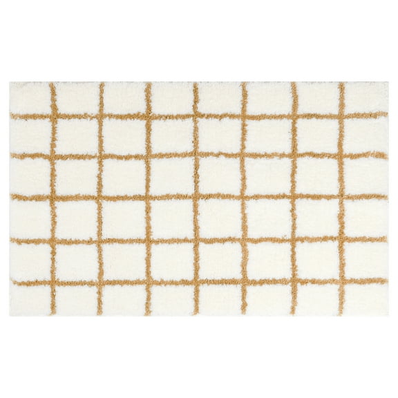 Unique Bargains Checkered Non Slip Bath Mats Soft Fluffy Absorbent Bathroom Rugs Brown 16" x 24"