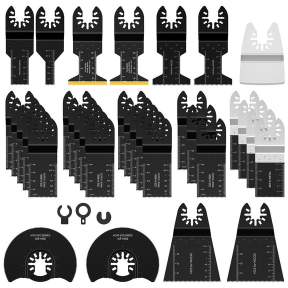 33Pcs Oscillating Saw Blades Set Universal Titanium Bimetal Oscillating Multi Tool Blades with 3 Adapters for Cutting Metal Wood