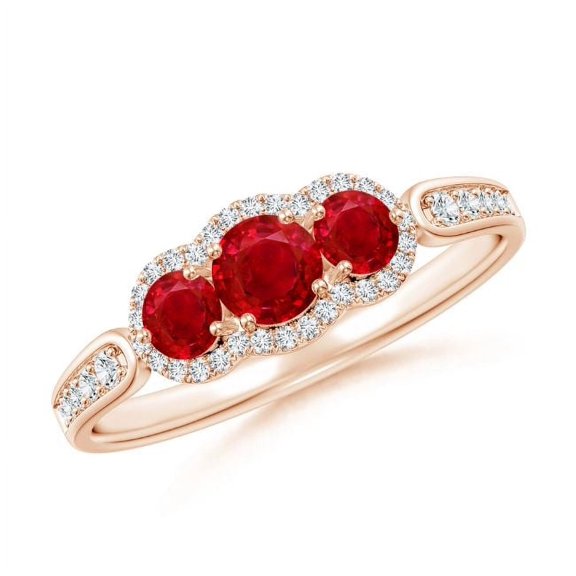 Round Shape Red Ruby CZ Diamond Band Ring Women 925 Sterling Silver Rose Gold Plated July Birthstone Christmas New Year Gift Gemstone Jewelry