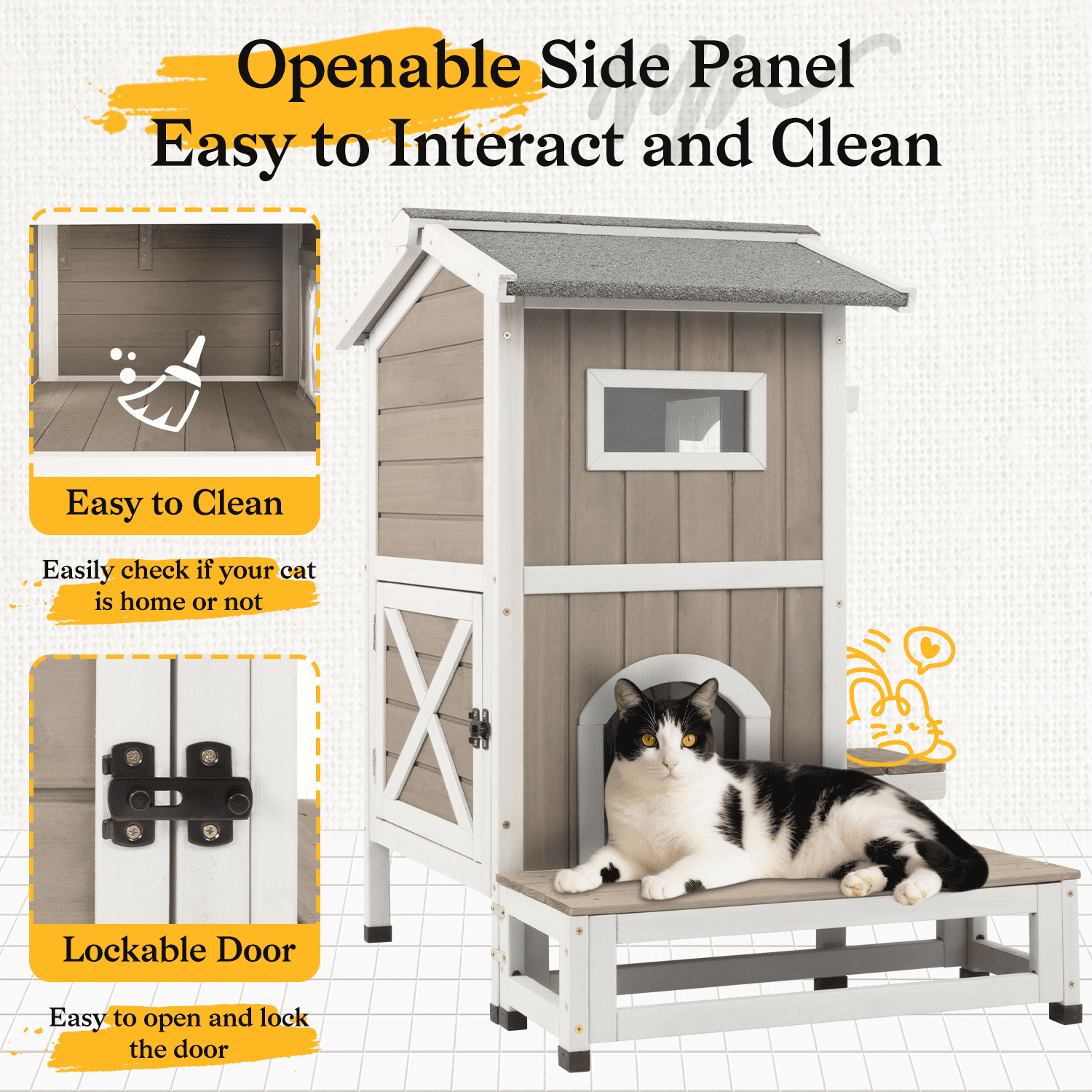 PETSCOSSET Insulated Outdoor Cat House Two-Story Thermal Cat Shelter with Platform