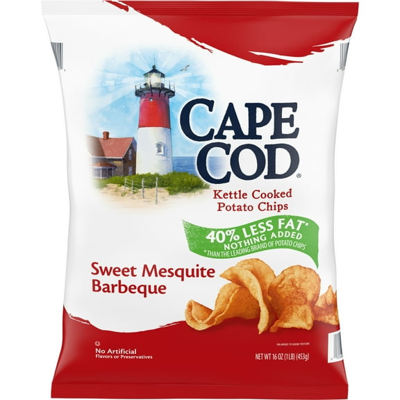 Cape Cod Potato Chips, Less Fat Sweet Mesquite Barbeque Kettle Cooked Chips, 16 oz