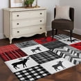 thumbnail image 4 of 2.7x5 Washable Area Rug, Geometric Patchwork Non-Slip Rectangle Rug for Bedroom Bedside, Vintage Grey Red Miu Deer Abies Indoor Floor Mat for Home Decor, 4 of 9