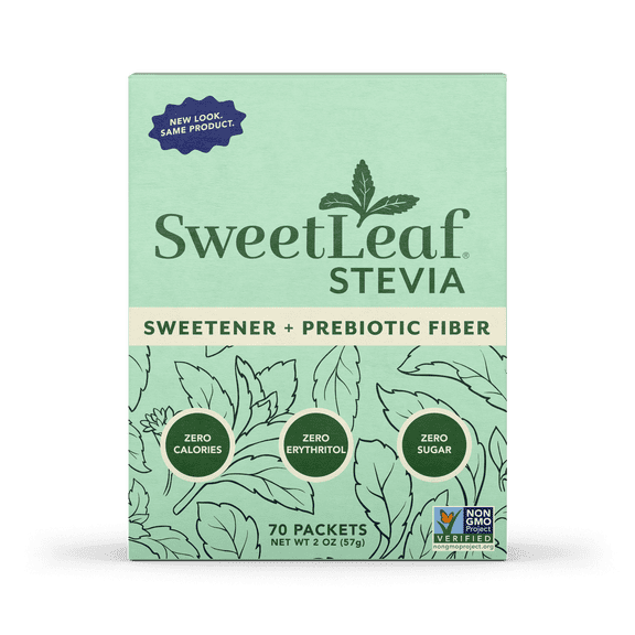 SweetLeaf Stevia Sweetener Packets with Prebiotic Fiber, 70 Count, Zero Calorie, Zero Sugar, No Erythritol, Non-GMO