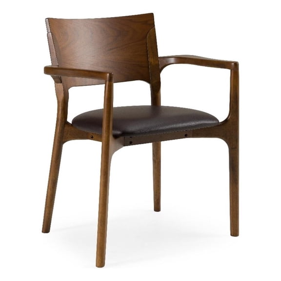 Edelman - Mid-Century Modern Brown Leatherette Walnut Dining Chair