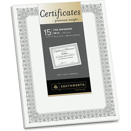 Southworth, SOUCTP1W, Foil Enhanced Certificates - Fleur Design, 15 / Pack,