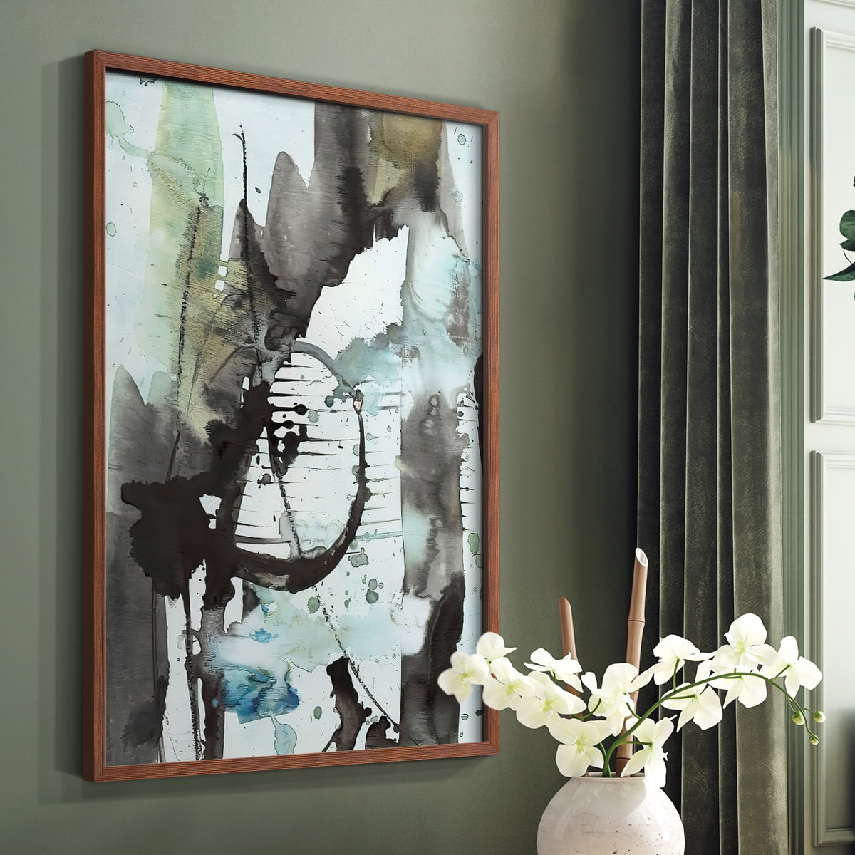 Lyrical Abstract II Framed Print in Brown Solid Wood Framed Print No Nail Hanging