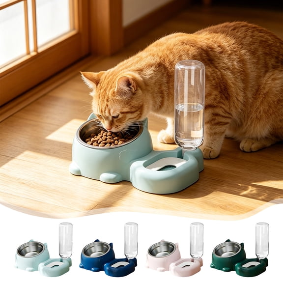 FEOLGEHLY Dog Cat Food Bowl Cat Water Fountain 2 in 1, Cat Bowls, Dog Bowls, Cat Food And Water Bowl Set, Non-Slip Base, Pet Bowls Small to Medium Dogs and Cats, Pet Supplies (Pink)
