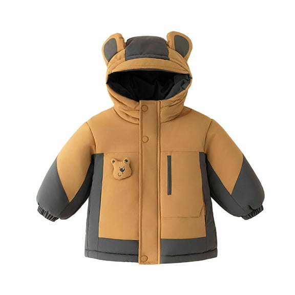 Dvprdro Girls Boys Color Block Bear Ear Long Sleeve Fleece Lined Hooded Padded Jacket Warm Zip Snap Coat for Autumn Winter Outdoor Casual Wear