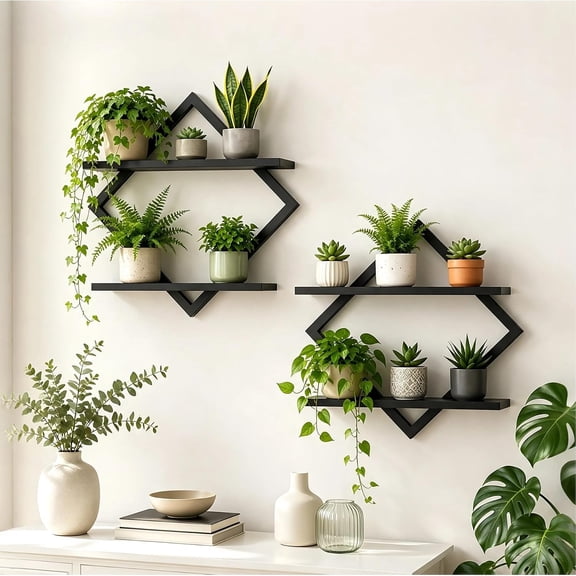Set of 2 Wall Plant Holder Wall Planters for Indoor Plants Window Plant Shelves Plant Stand Indoor Floating Wall Shelves for Plant Hanger Indoor for Plants, Books, Photos wall Decor
