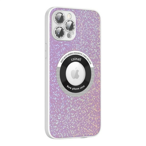 ELEHOLD for iPhone 12 Pro Max, Compatible with MagSafe Case,Slim Shockproof Silicone Bling Glitter Full Cover Lens Protection Hard PC Case Cover, pink