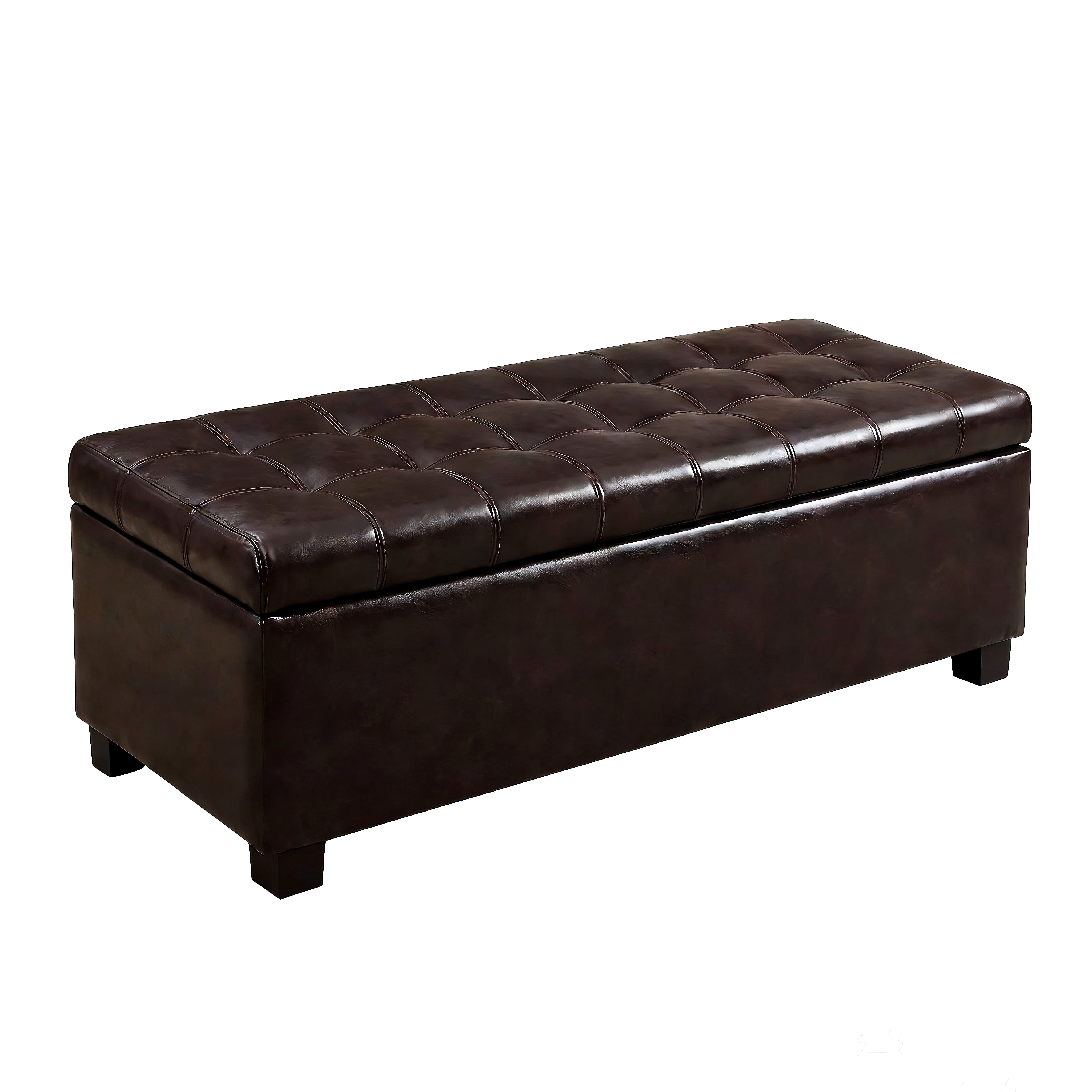 Storage Ottoman Bench, Tufted Ottoman, Bench with Safety Hinges and Wooden Legs, Solid Wood Frame for Bedroom, Entryway, Living Room, 49.75 Inch Wide, Brown