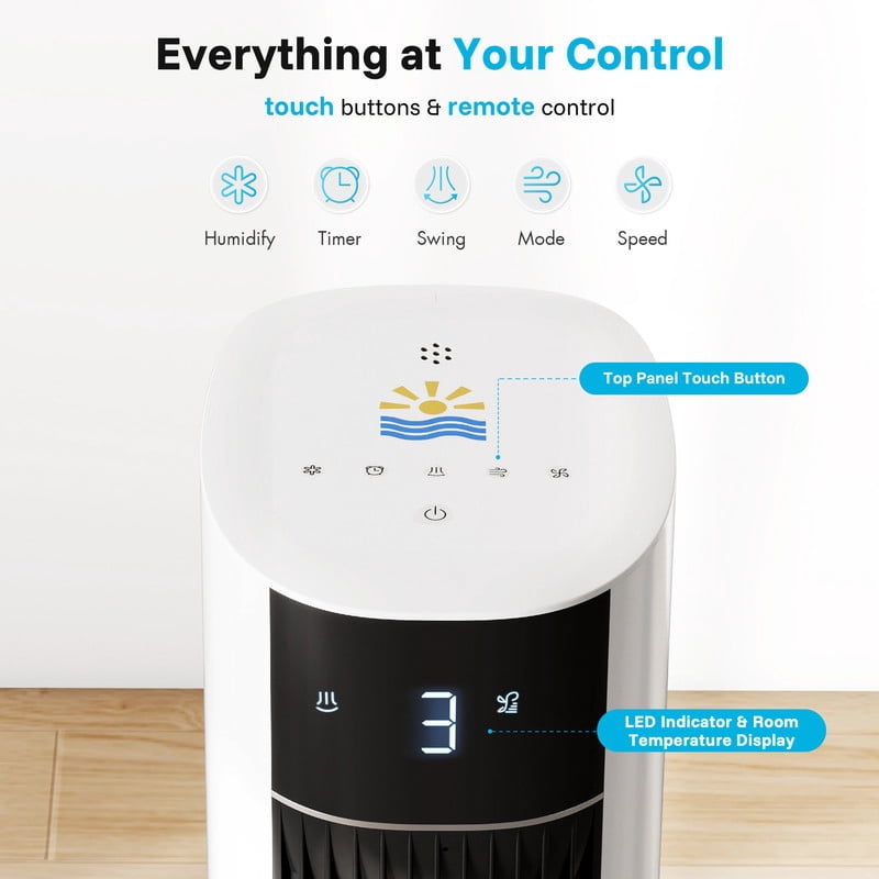 Etust 38" Evaporative Tower Fan with Water Tank, Oscillating Cooling Fan, 3 Speeds & Timer