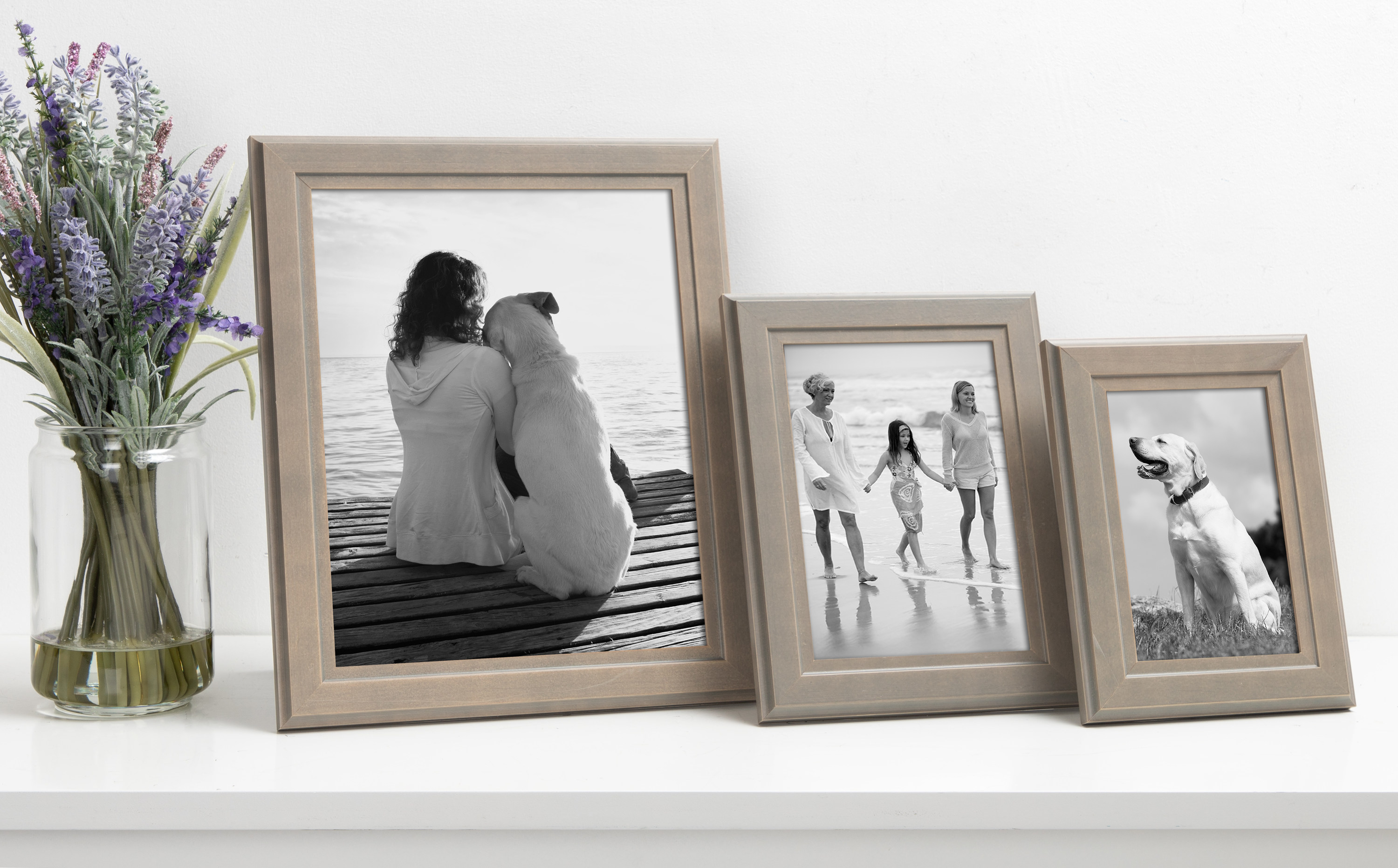 DesignOvation Kieva Solid Wood Picture Frame, Gray 8x10, Pack of 6