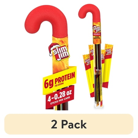 (2 pack) Slim Jim Smoked Meat Sticks, Original, Holiday Cane Pack, 6g Protein Per Serving, .18oz. (4-ct)
