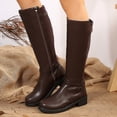 thumbnail image 4 of Lepsheexh Women's Boots Winter Long Tube Solid Color Belt Buckle Decor Round Toe Side Zipper Low Chunky Heel Fashionable Knee High Boots, 4 of 6