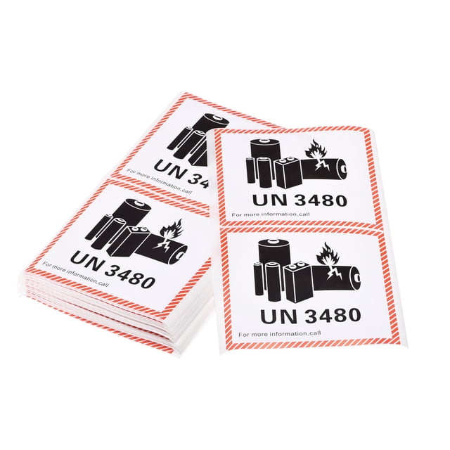 Etiquetas de batería rectangulares UN3480 de Uxcell para advertencia de manejo de baterías 100paquete
