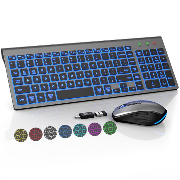 SABLUTE Wireless Keyboard and Mouse Combo Backlit - Compact Quiet Keyboard with RGB Mouse, Rechargeable, Slim, Sleep Mode, Portable Cordless Keyboard Mouse Set for Mac, Windows,