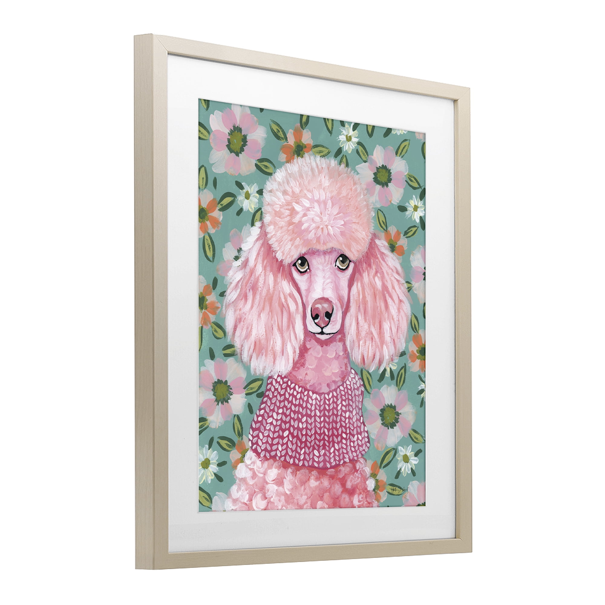 Stupell Industries Floral Poodle In Pink Birch Framed Print Under Glass, design by Yvette St. Amant