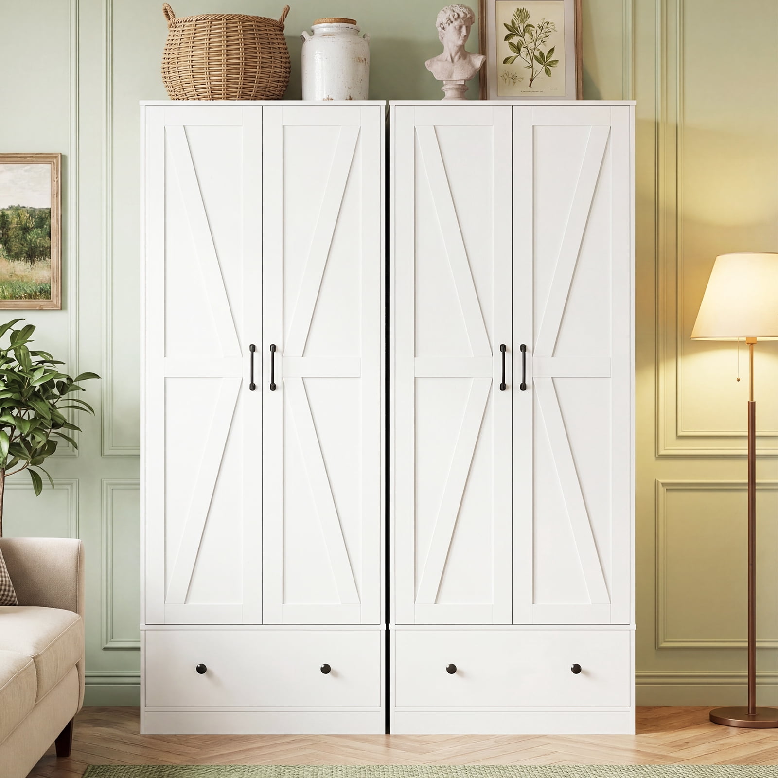 Costway 72" Tall Kitchen Pantry Cabinet, Farmhouse Wooden Cupboard with 2 Doors, Drawer White
