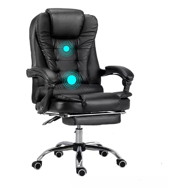 Vbell Silla Ergonomica Oficina Con Masajeador De Espalda Reposapié ,silla Escritorio Ejecutiva Ergonomica Ajustable Reclinable Presidencial Negro Cuero Sintético