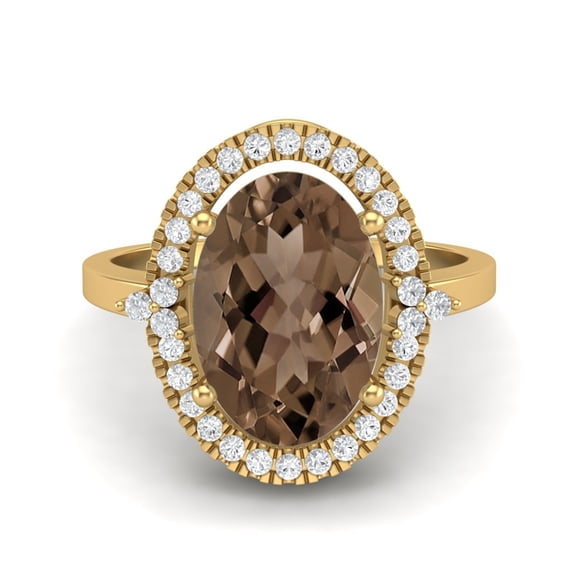 6.5 Ctw Oval Smoky Quartz 925 Sterling Silver Gold Vermeil Cocktail Women Valentines Day Gifts Ring