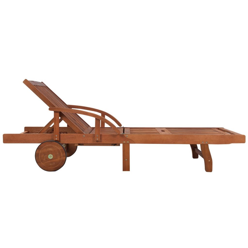 Lowestbest Sun Lounger with Cushion, Solid Wood Chaise Lounge Chair with 2 Wheels