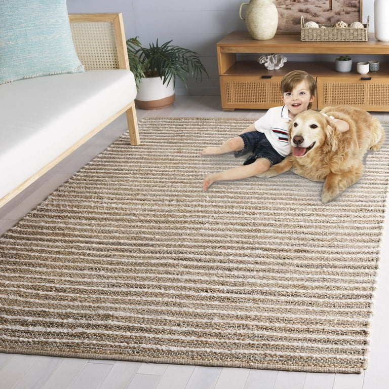 SAFAVIEH Cape Cod Jacinth Striped Area Rug, Natural/Green, 6' x 6