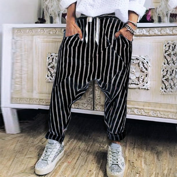 multi coloured striped trousers