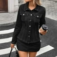 thumbnail image 5 of Cropped Denim Jacket for Women Trendy Slim Fit Fall Jean Coat with Pockets Black S, 5 of 7