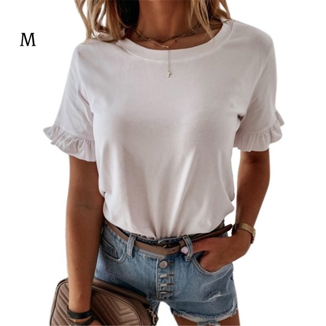 Sonducket Camiseta de mujer Cuello Top de verano Manga corta Algodón Chica Paño Prendas para la parte del cuerpo Blanco M Sonducket AP002119-12