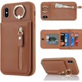 thumbnail image 2 of iPhone Xs Phone case Wallet for Women, iPhone Xs Phone case with Card Holder with Credit Card with Ring Kickstand Zipper Shockproof Slim Stand Case for iPhoneXS - Brown, 2 of 9