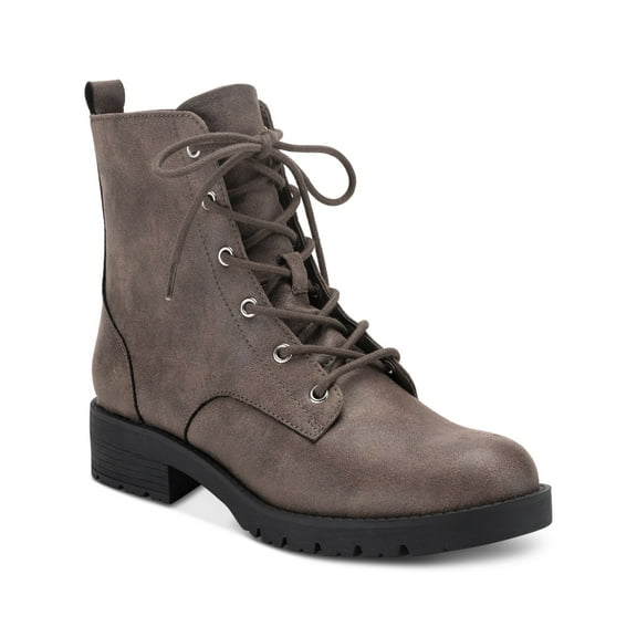 SUN STONE Womens Brown Lace-Up Pull Tab Padded Frankiee Round Toe Block Heel Zip-Up Combat Boots 6.5 M