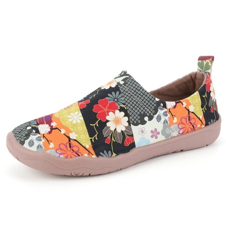 Pohot Women Art Painted Loafers Casual Travel Shoes Anti Slip Slip On Flats Breathable Lightweight Walking Loafers Comfortable for Outdoor Travel
